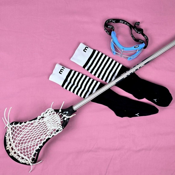 Brine Lacrosse Stick STX Goggles and Striped Mitre Socks youth Gear Set of 3 - Picture 2 of 14
